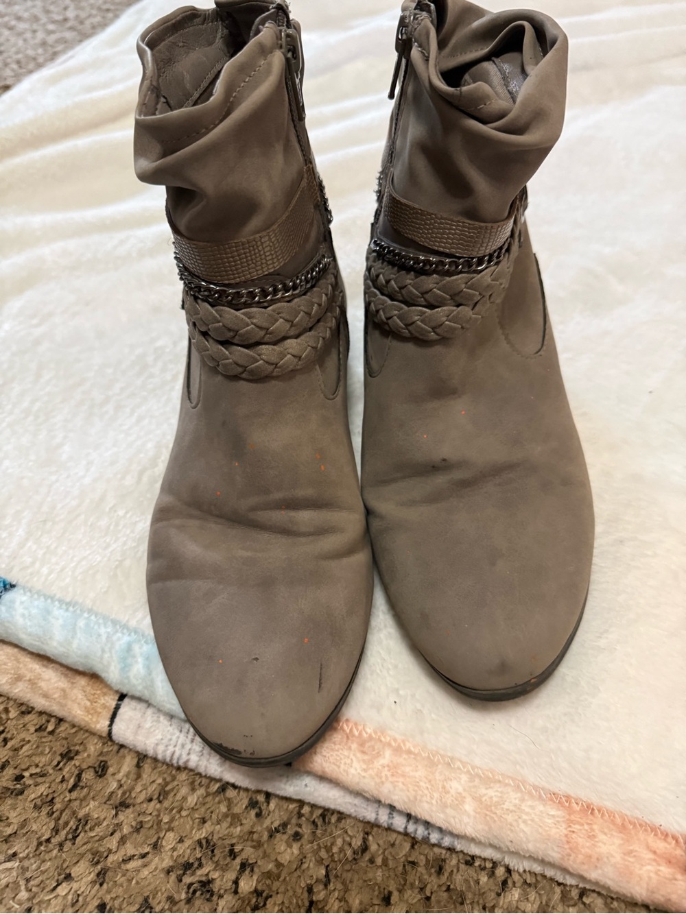 wonder nation Taupe Slouch Ankle Boots with Braided & Chain Detail